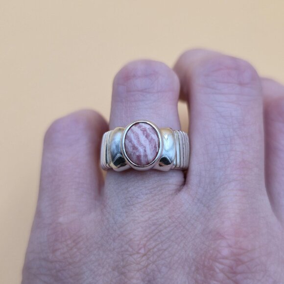 Size 7 Sterling Silver Rhodochrosite Stone ESPO Band Ring A5340 - Picture 3 of 8